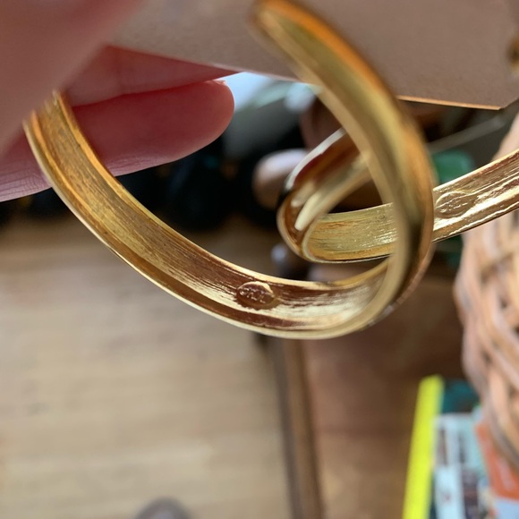 Kenneth Jay Lane Polished Gold Tapered Pierced Hoop Earrings - Picture 5 of 5